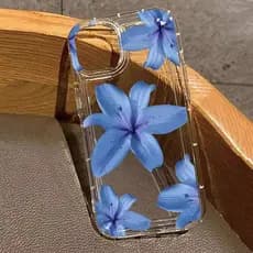 Azul Lírio Flores Padrão Caso De Telefone Para iPhone 16E 15 12 13 14 11 Pro Max XR XS 7 8 Plus Claro Capa Macia