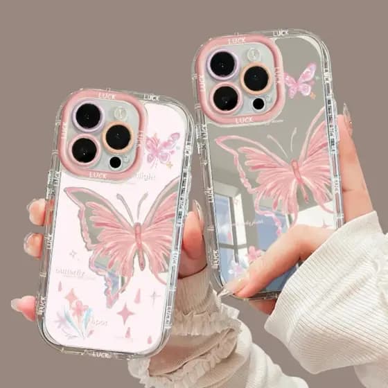 Fantasia Borboleta Flor Espelho Caso De Telefone Para iPhone 17 16E 15 14 13 12 11 Pro Max Plus XR XS Capa