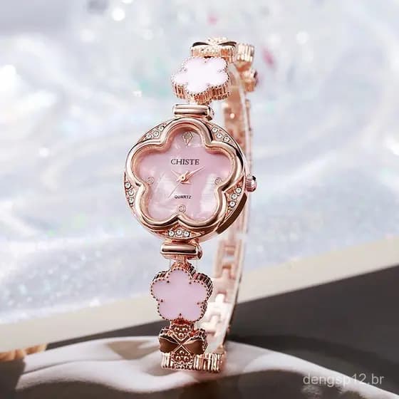 Novo relógio feminino, padrão floral com incrustações de diamantes, relógio de pulso para senhoras.