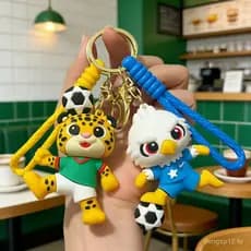 Chaveiro mascote da Copa do Mundo dos EUA, Canadá e México, figura de desenho animado, pingente de futebol
