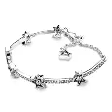 Nova pulseira ajustável de liga metálica banhada a prata, pulseira com estrela brilhante, joia feminina.