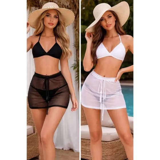 Mini saia tela Saida de Praia resistente preta ou branca com ajustes no cós estilo bloquerinha