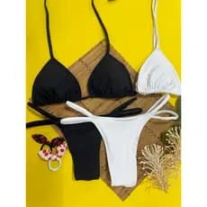 kit 2 biquíni branco,preto fio dental  suplex premium top cortininha  modelo blogueirinha confortável