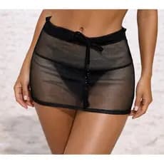 Mini saída de  praia feminina na tela transparente com cós ajustável