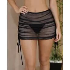 Saida de praia feminina mini saia na tela transparente lisa Drapeada gringa nas cor preta e na cor branca
