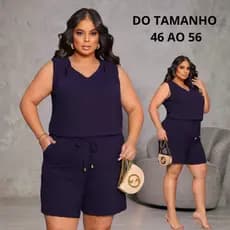 Conjunto Plus Size Feminino Shorts e Blusa Regata Casual Elegante Cintura Ajustável Moda Verão Confortável