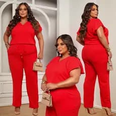 Conjunto Plus Size Feminino Calça e Blusa Decote V com Bolsos Confortável do 46 ao 56
