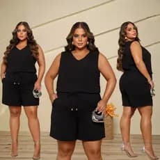 CONJUNTO PLUS SIZE SOCIAL CONFORTAVEL SHORT E BLUSA ALFAIATARIA