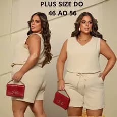 Conjunto Plus Size Feminino Regata e Short com Bolsos Ajuste na Cintura Confortável do 46 ao 56