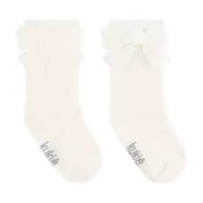Meia 3/4 Infantil Menina com Laço Veludo Branco Kukiê