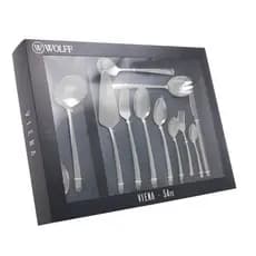 Faqueiro 20, 25, 30, 35, 48 ou 54 peças de aço inox prateado com Gift Box Viena Wolff