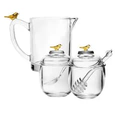 Kit Leiteira, Açucareiro e Meleira Golden Bird Cristal Wolff