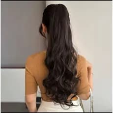 Rabo de Cavalo Ondulado Castanho Médio Garra Presilha Fibra Orgânica idêntico ao cabelo humano textura natural volumoso