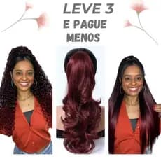 Kit 3 Apliques Marsala Cacheado Ondulado e Liso Extensão Bio Fibra Idêntico ao Cabelo Humano Natural Volumoso Premium