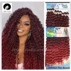 Cabelo Bio Orgânico Cacheado Premium 80cm 320g 9 Telas Cor Marsala Vermelho Natural Premium Aplique Mega Hair