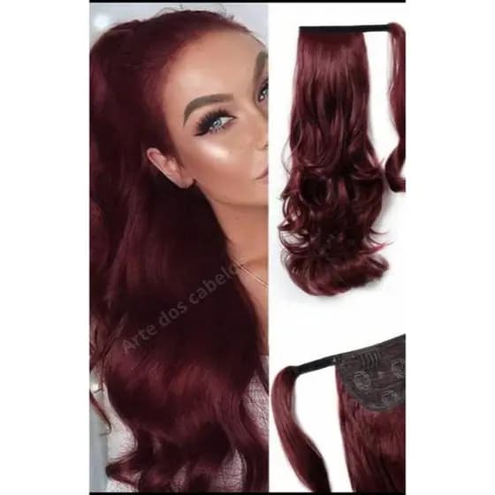 Aplique De Cabelo Rabo De Cavalo Velcro Fita  Ondulado Idêntico Ao Cabelo Humano Marsala