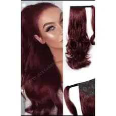 Aplique De Cabelo Rabo De Cavalo Velcro Fita  Ondulado Idêntico Ao Cabelo Humano Marsala