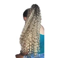 Aplique Rabo de Cavalo Cacheado Loiro Fibra Orgânica Extensão Encaracolado idêntico ao cabelo humano natural volumoso