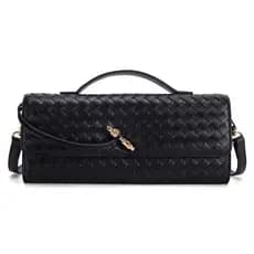 Bolsa Transversal e Ombro Feminina Couro PU Vegan Trançado, Clutch Noite Festa Elegante com Alça Ajustável