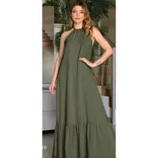 Vestido Longo, Barra, Franzido, Elegante, Tecido Duna  Solto, Costas Abertas – Festa, casual, dia a dia, confortável.