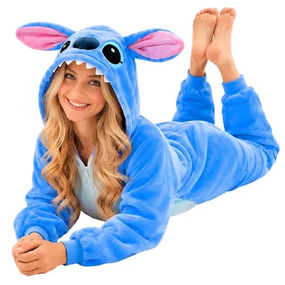Pijama Macacão Stitch Feminino Masculino Adulto quentinho peluciado