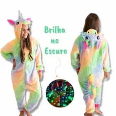 Macacão Pijama Infantil de unicórnio de menina brilha no escuro - Pronta entrega no brasil