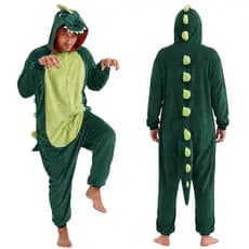 Pijama de Dinossauro Verde Adulto Unisex de inverno