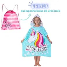 Poncho Roupão de banho infantil atoalhado de unicórnio para praia piscina pós banho