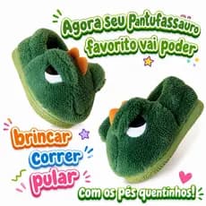 Pantufa Dinossauro Verde Infantil Macia e Antiderrapante Quentinha para Inverno