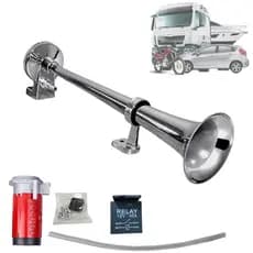 Buzina Marítima Corneta Cromada 12v Caminhão Compressor e Relé