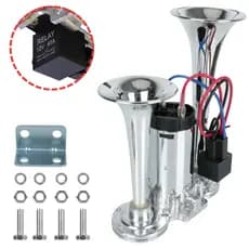 Buzina Para Caminhão 2 Cornetas 12v Cromada C/ Compressor e Rele