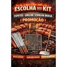 Conjuntos Espetos, grelha e espalha brasa  , carnes, franco e linguiça