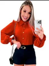 Blusa Feminina Elegante Manga Bufante Terracota Social Chic Moda 2026 Roupa Feminina Tendência