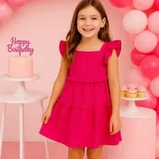 Vestido Infantil Menina Pink Verão Passeio Viscolinho Leve Confortável Luxo Princesa Festas Criança