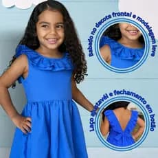 Roupa Infantil Menina Vestido Azul Algodão Blogueirinha Confortável Casual Festa Crianças Passeio