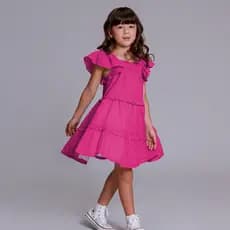 Roupa Infantil Menina Algodão Verão Moda Vestido Pink Feminina  Criança Confortável Estilo Delicado
