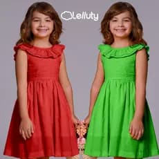 Roupa Infantil Menina Blogueira Vestido Liso Cores Algodão Confortável Festa Moda Casual Criança