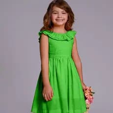 Roupa Infantil Menina Passeio Vestido Verde Confortável Algodão Casual Festa Crianças Moda Delicado
