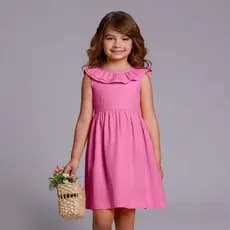 Roupa Infantil Menina Vestido Rosa Algodão Casual Festa Confortável Leve Blogueira Criança Passeio