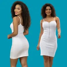 Vestido feminino na cor branca, vestido jeans para fim de ano, réveillon, virada de ano moda jeans