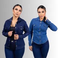 Camisa jeans feminina, camisa de manga longa, cardigans linda blusa de manga longa feminina