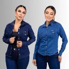 Camisa feminina de manga longa, camisa jeans feminina casual.