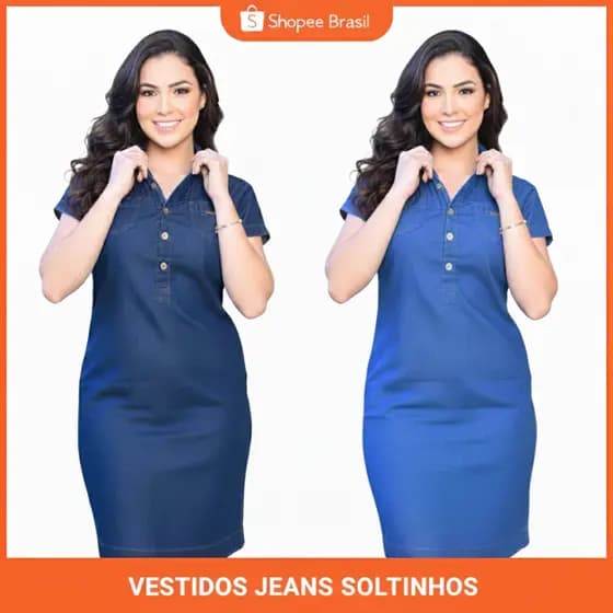 Vestido soltinho no jeans leve, vestido casual feminino, chemise soltinha moda jeans feminina