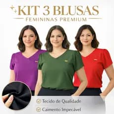 Kit 3 Blusas Femininas Soltinhas – Modelagem Confortável e Moderna