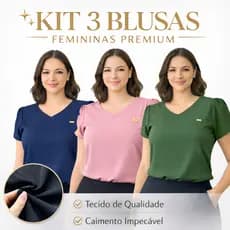 Kit com 3 Blusas Femininas Manga Curta – Tecido Leve e Caimento Perfeito