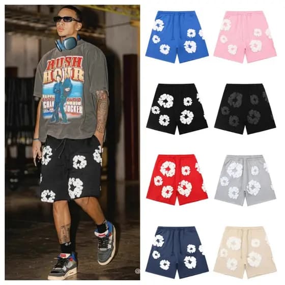 DENIM Kapok Foam Impresso Moda Masculina High Street Solto Verão Hip Hop Shorts Casuais Unissex
