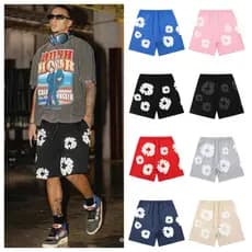 DENIM Kapok Foam Impresso Moda Masculina High Street Solto Verão Hip Hop Shorts Casuais Unissex
