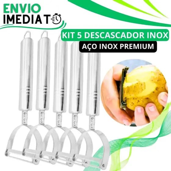 KIT 5 Descascador Fatiador 2 em 1 em 100% Aço Inox Legume Fruta Resistente Móvel para Casa Cozinha Restaurante Buffet
