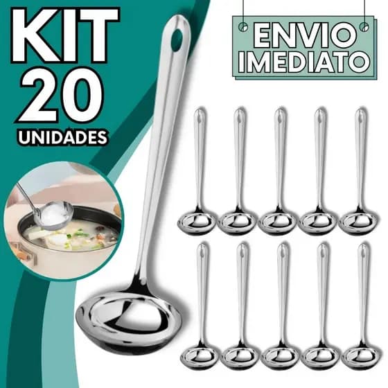 KIT Jogo 20 Mini Concha Pequena Aço Inox Polido Para Servir Molho Caldos Calda Farofa Vinagrete Utensílios de Metal