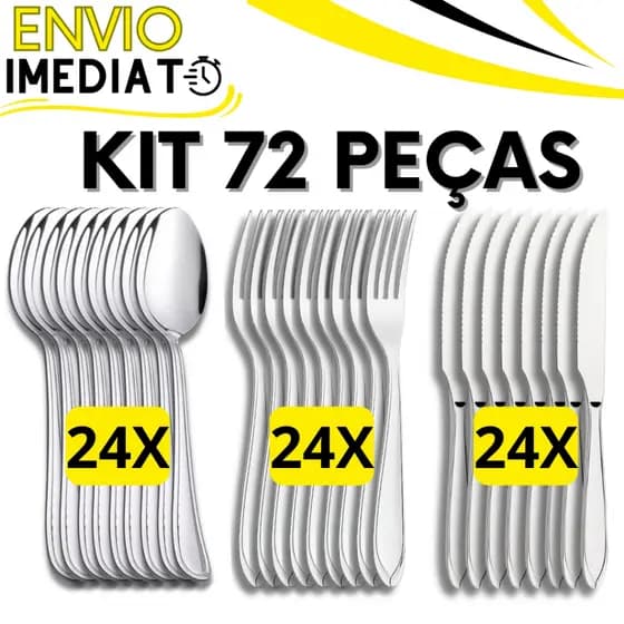 KIT Jogo de Talheres Garfo Faca e Colher Talher Aço Inox Polido para Casa Cozinha Restaurante Buffet Faqueiro